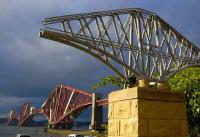 View from South Queensferry towards the Forth Bridge in June 2009 past the Hamish Gilchrist memorial to those killed during its construction.<br><br>[Bill Roberton 21/06/2009]