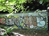 Barrier at south end of bridge over River Kelvin from former Transport Museum side to Partick Central station side.<br><br>[Alistair MacKenzie 23/06/2009]