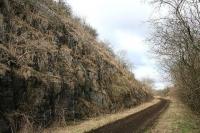 Boreholes are still visible in the rockface in Colisforth cutting, just north of Stobs, in March 2007, view looking north.<br>
<br><br>[James Young 26/03/2007]