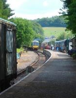 A DMU leaves Dufftown station for Keith Town on 26 June on the Keith and Dufftown Railway.<br><br>[David Pesterfield 26/06/2009]