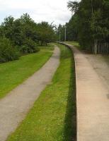 View along the former Ballater Station platform towards Aberdeen in June 2009.<br><br>[David Pesterfield 26/06/2009]