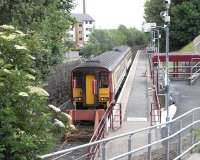 View east over the buffer stops at Paisley Canal on 20 June 2009, with 156 436 about to make the return trip to Glasgow Central.<br><br>[David Panton 20/06/2009]