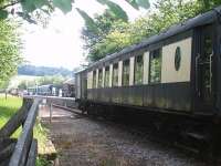 Weather worn ex-Brighton Belle coach no 87 at the West End of Dufftown Station, as viewed from the foot crossing in June 2009.<br><br>[David Pesterfield 26/06/2009]