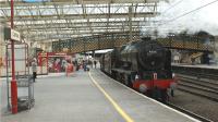 46115 <I>Scots Guardsman</I> propels a support coach through platform 4 at Carlisle on 9 May 2009 after it had arrived with the <I>Scot over Shap</I> railtour.<br><br>[John McIntyre 09/05/2009]