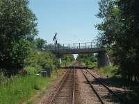 Not a GNR somersault signal but a points indicator at the eastern end of Jarnac passing loop on the Saintes to Angeloume line. This was formerly double track throughout but has now been singled, although it retains some lengthy passing loops that allow freight and pasenger trains to be operated. Drivers eye view from a DMU bound for Angouleme.  <br><br>[Mark Bartlett 23/06/2009]