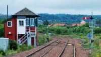 Scotland's newest semaphore is located to the north of Montrose station and will allow the station building platform to be used bi-directionally. Meantime the coloured lights await their day. The connection to Broomfield Junction formerly ran off to the right.<br><br>[Ewan Crawford 12/07/2009]