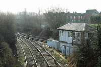 Looking south to Shirebrook (West) station at Shirebrook Junction. The line in the foreground is a chord build by the Lancashire, Derbyshire and East Coast Railway to connect the Midland Railway's Worksop Branch to its line running east to (today) High Marnham and (formerly) Lincoln.<br><br>[Ewan Crawford 14/01/2005]