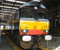 Looking through the DRS shed at Kingmoor during the open day on 11 July 2009, with 66431 standing at the head of the line.<br><br>[Kevin McCartney 11/07/2009]