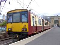 318256 at Platform 12 of Glasgow Central on 11 June 2009 awaiting its next tour of duty.<br><br>[Graham Morgan 11/06/2009]