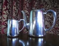 BR silver-plated half pint coffee pot and milk jug. The logo would have made a bigger disincentive to steal than most others, I would have thought.<br><br>[David Panton //]