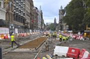 The track base being prepared to carry Edinburgh's trams on the section of Princes Street east of The Mound on 23 July 2009.<br>
<br><br>[Bill Roberton 23/09/2009]