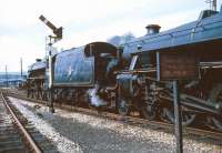 The 1Z77 <I>North West Tour</I> from Birmingham New Street, jointly organised by the Manchester Rail Travel Society and the Severn Valley Railway Society, stands at Chinley on 20 April 1968. Locomotives in charge for this section of  the tour were Black 5s nos 45110 (leading) and 44949.  <br>
<br><br>[Robin Barbour Collection (Courtesy Bruce McCartney) 20/04/1968]