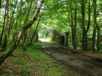 The girder bridge over the River Earn east of St Fillans at Tynreoch is now used for farm and forestry access. The trackbed then passes under a bridge that carries the A85 into St Fillans. Between here and St Fillans the going can be rather wet and muddy.<br><br>[John Gray 25/07/2009]