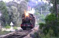 Scene on the Victorian Goldfields Railway on 27 May 2009 showing the 2.30 Maldon to Castlemaine, headed by J Class 2-8-0 no J541, photographed leaving Maldon. The locomotive was built at the Vulcan Foundry, Newton-le-Willows (works no 6087) in 1953.The track is 5ft 3in gauge (nominally!)<br>
<br>
<br><br>[Colin Miller 27/05/2009]