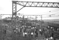 E26053 <I>Perseus</I> with the RCTS <I>Great Central Railtour</I> at Penistone on 13 August 1966. The locomotive is in the process of running round its train which had arrived via the Worsborough incline and was preparing to head for Sheffield Victoria. A class  B1 locomotive was scheduled to take charge for the journey from Sheffield to Nottingham Victoria on its way back to London. The eleven coach railtour was run to commemorate the loss of through passenger workings over much of the GC London extension where service cutbacks were due to be implemented the following month. <br>
<br><br>[K A Gray 13/08/1966]