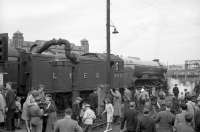 The <I>Flying Scotsman Rail Tour</I>, organised by Queen's College Railway & Transport Society, stands at the north end of Perth station on 16 May 1964 prior to heading for Aberdeen.<br><br>[Robin Barbour Collection (Courtesy Bruce McCartney) 16/05/1964]