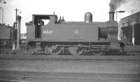 Aspinall ex-L&Y 0-6-0T no 51537 stands on Aintree shed in September 1958. One of several <I>dock tanks</I> based here, these locomotive would have spent most of their lives shunting Liverpool Docks. [Editor's note: What is often referred to as a spark-arresting device is, according to Paul Ford, a 'blast deflector' fitted to locomotives shunting the dock estate to protect the deck of the Liverpool Overhead Railway]. <br><br>[Robin Barbour Collection (Courtesy Bruce McCartney) 26/09/1958]