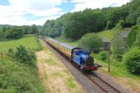 Andrew Barclay no 1245 approaches Newby Bridge Halt on the Lakeside & Haverthwaite Railway on a glorious summer's day in the Lake District.No 1245 is hauling the 14:05 from Haverthwaite to Lakeside on Monday 22 June, 2009.<br>
<br><br>[Andy Carr 22/06/2009]