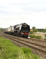 6233 <I>Duchess of Sutherland</I> westbound from Scarborough having just passed Seamer station on 31 July heading back to Crewe with <I>The Scarborough Flyer</I> special. <br>
<br><br>[Peter Todd 31/07/2009]