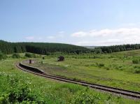 Looking from the bottom of the Stationmasters' garden at Riccarton Junction in July 2004. One wonders how often the 'boss' (or bosses) headed down to a similar point to cast a watchful eye over their domain over the years. <br><br>[James Young 21/07/2004]