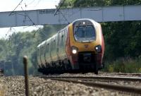 A northbound Super Voyager approaches Balshaw Lane Junction at speed on 07 August 2009. The former slow lines from Standish  are to the right of the Voyager, while to the north of the junction, the slow lines are still in place to Preston.<br><br>[John McIntyre 07/08/2009]