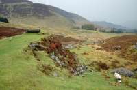 A buffer and short remaining length of track at the zig zag on the Dalmunzie Railway which allowed it to gain height. View looks to Dalmunzie in May 2004.<br><br>[Ewan Crawford 09/05/2004]