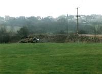 All that remains of Crigglestone junction signal box following overnight demolition on 16 March 1997.<br><br>[David Pesterfield 16/03/1997]