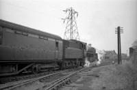 Scene on the Paisley & Renfrew line just south of Wharf station looking towards Fulbar Street around 1966. The locomotive is BR Standard class 4 2-6-0 no 76046 of Corkerhill shed. Passenger services on the branch were withdrawn in June 1967. [With thanks to all respondents]<br>
<br><br>[Robin Barbour Collection (Courtesy Bruce McCartney) //1966]