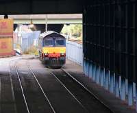 DRS 66429 rests up at Grangemouth Intermodal container depot on Sunday 16th August 2009. The locomotive was imported through Newport Docks on board Jumboship 'MV Stellanova' from Canada in August 2007.<br>
<br><br>[David Forbes 16/08/2009]