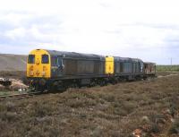 20078 + 20063 on Polkemmet Moor heading towards Polkemmet Colliery to pick up a coal train on 26 May 1982. [See image 28250]<br><br>[Peter Todd 26/05/1982]