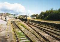 An unidentified class 37 passes a class 156 DMU at Dingwall on 22 September 1993.<br><br>[Ken Browne 22/09/1993]