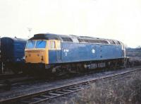 The unique 47901, photographed on Westbury shed on 17 December 1982. The locomotive was running as an operational test rig for the class 58 engine at this time and had previously been used on a similar basis for testing class 56 traction equipment. The locomotive was finally withdrawn in 1990. [See image 23153]<br><br>[Peter Todd 17/12/1982]