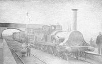 The second of the two photographs taken at Drumlithie station in the mid 19th century and supplied by Gordon Will. His relative Robert Morrison was a Superintendent with the Aberdeen Railway and the family still posesses a fob watch inscribed <I>Presented to Robert Morrison by workmen and friends on the Aberdeen Railway 1854.</I>  <br>
<br><br>[Gordon Will Collection //1854]