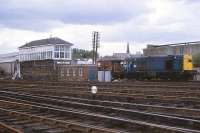 Scene in the yard at Bathgate on 26 May 1982 with 20226 standing in front of the former 64F locomotive shed. The shed, which had been closed by BR in August 1966, was in use as a garage at this time. <br><br>[Peter Todd 26/05/1982]