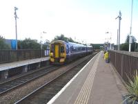 For many years there was an hourly stopping service from Edinburgh to Markinch during the day.In December 2008 this was cut back to Kirkcaldy with new hourly services to Perth and to Dundee taking over<br>
the Markinch stops from these and Aberdeen services.Termination at Kirkcaldy lasted only a few months when from May 2009 these services were extended to Glenrothes with Thornton (only) giving it an extra <br>
train to and from Edinburgh via Kirkcaldy, supplementing the hourly circle.At the bi-directional Platform 1 at Glenrothes a 158 waits to depart with such a service on 22 August. <br>
<br><br>[David Panton 22/08/2009]