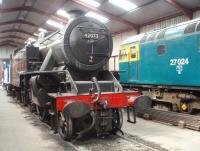 What a pity only three LMS 2-6-4Ts were preserved. 42073 looks impressive even at rest in the LHR shed (stablemate 42085 away on loan to the GCR). Alongside is BRCW Class 27 Bo-Bo 27024 on loan from the Caledonian Railway at Brechin. <br><br>[Mark Bartlett 24/08/2009]