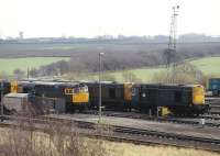 Locomotives stabled at Thornton Yard on 7 April 1983 include 27210, 20199 & 20204.<br><br>[Peter Todd 07/04/1983]