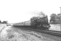 The 0925 Blackpool - Glasgow of 6 August 1966 behind Black 5 no 44778 which seems to be a Blackpool locomotive (24E) seen just north of Kirkconnel.<br><br>[Colin Miller 06/08/1966]