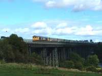 GBRf 66714 <I>Cromer Lifeboat</I>takes a southbound freight over the Wansbeck viaduct on the Blyth & Tyne between North Seaton and Marchey's House on 2 September 2009.<br>
<br><br>[Colin Alexander 02/09/2009]