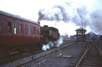 Another Beattock banker gets to grips with another northbound passenger train as it sets off from alongside Beattock North signal box in the 1960s.<br><br>[Robin Barbour collection (Courtesy Bruce McCartney) //]