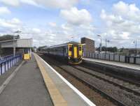 156 512 at Barrhead on 2 September, ready to enter the recently cleared single track section to Lugton.<br><br>[David Panton 02/09/2009]