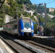 SNCF Z 26500 series DD EMU 409 arriving at Villefranche-sur-Mer on 6 September with a train for Marseilles.<br><br>[Ken Browne 06/09/2009]