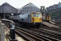 Electro-diesel 73001 is released from its arrival platform to await its next turn of duty at Brighton on July 11th 1978. These versatile locomotives have proved very useful since their introduction in 1962 and several remain in active service. This particular example, however, is now preserved at the Dean Forest Railway.<br><br>[Mark Dufton 11/07/1978]