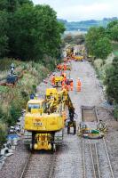 All together now 'I've been working on the railroad ...'. View north towards Lugton box. The Lanarkshire and Ayrshire Railway line formerly crossed here (the overbridge is in the distance).<br><br>[Ewan Crawford 26/09/2009]