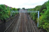 Looking north at Whifflet South Junction. The distant unit, on the right, is located roughly where the Wishaw and Coltness Railway connected with the Monkland and Kirkintilloch Railway. Whifflet South was the starting point for the line to Gartsherrie built by the Garnkirk and Glasgow Railway which avoided the M&K route to Gartsherrie. The unit is lying over out of the way of the mainline between trips to Glasgow [thanks MB].<br><br>[Ewan Crawford 26/09/2009]