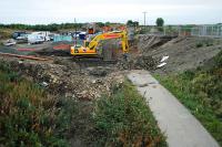 Looking west over the site of the former Armadale station. The trackbed here was landscaped quite a bit here after closure of the line so I can imagine quite a bit of earthmoving is required.<br><br>[Ewan Crawford 26/09/2009]