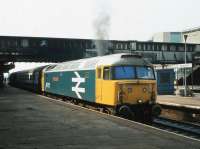 47712 <I>Lady Diana Spencer</I>, bringing up the rear of a westbound Edinburgh Waverley - Glasgow Queen Street push-pull service, calls at Haymarket on 28 August 1981.<br><br>[Peter Todd 28/08/1981]