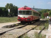 1966 built <I>Caravelle</I> two car set No 4567 is pictured at the northern Brignoles terminus of the ATTCV tourist railway in Provence, southern France. The working line is 22km in length and runs from Carnoules to Brignoles. The ATTCV does not use the SNCF station situated on the Marseille to Nice main line at Carnoules but operates from a simple platform 1km north of the village. Originally the line, mainly used for freight traffic, continued for a further 55km to Gardanne.<br><br>[Malcolm Chattwood 23/09/2009]