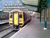 Scene at Carlisle station on the morning of 9 October 2009 as the 1151 'all stations to Leeds' waits in the platform 6 bay ready to head south via the Settle & Carlisle line.<br><br>[Bruce McCartney 09/10/2009]