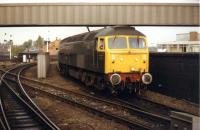 Lined green livery 47484 <I>Isambard Kingdom Brunel</I> runs past light engine after hauling the three coach <I>Cam Camwell 80th Birthday Special</I> train the short distance from Wolverhampton to Shrewsbury. The Class 47 had just handed over to the LNWR 0-6-2T <I>Coal Tank</I>, 1054 (58926), that was to take the train on to Stockport via Gobowen and Chester. Photo by Mark Bartlett.<br><br>[W A Camwell Collection (Courtesy Mark Bartlett) 18/10/1986]